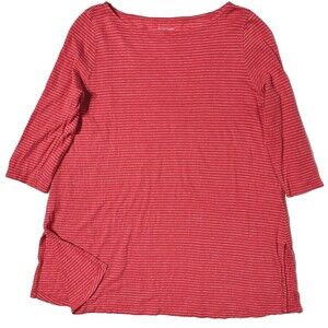 Eileen Fisher 100% Linen Red White Stripe Oversize Boat Neck Top Women's Size L